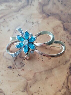 Rhinestone & Ribbon Design Brooch by Mazer